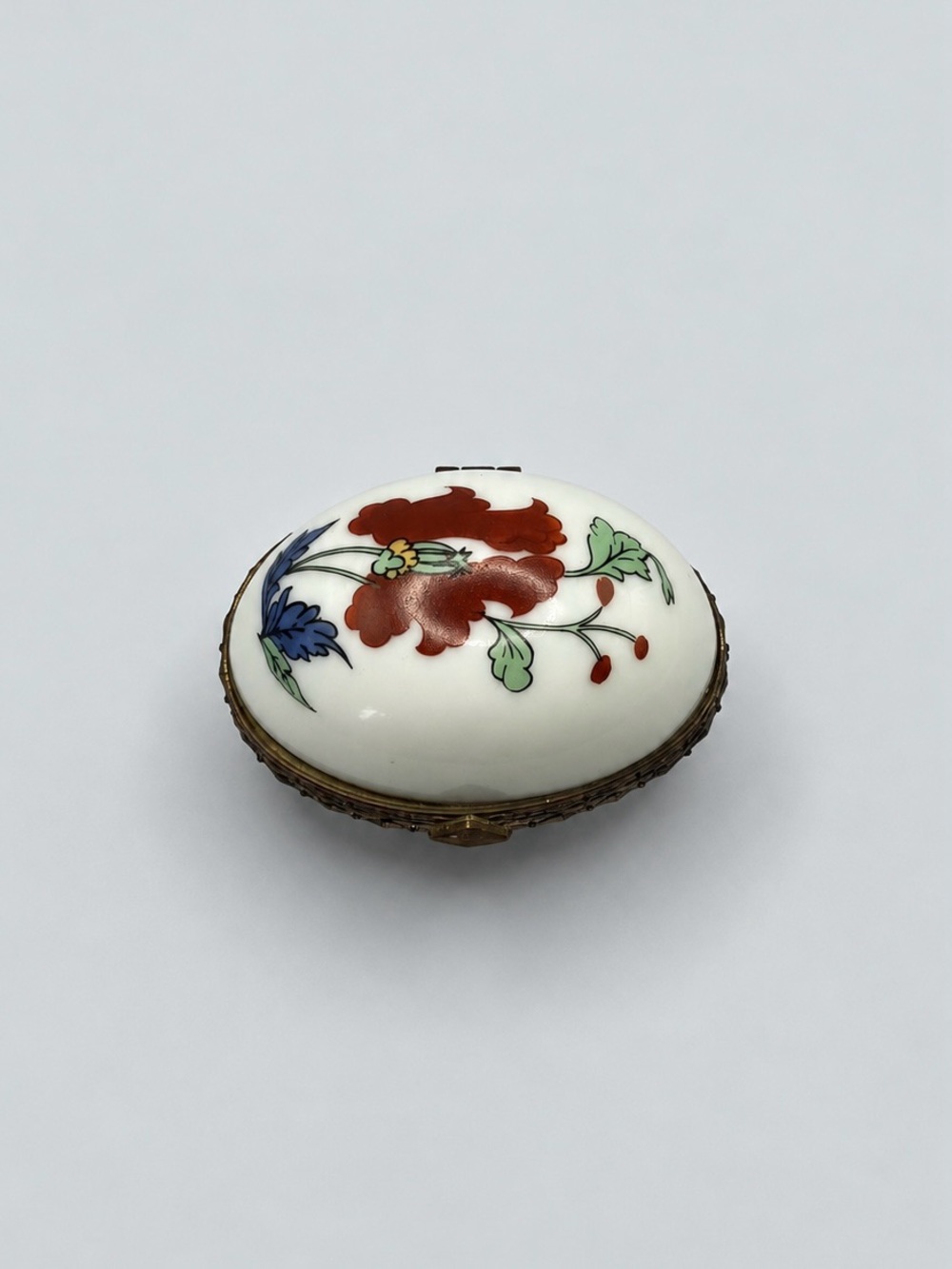 Fine Porcelain Oval Floral Hinged Trinket Box